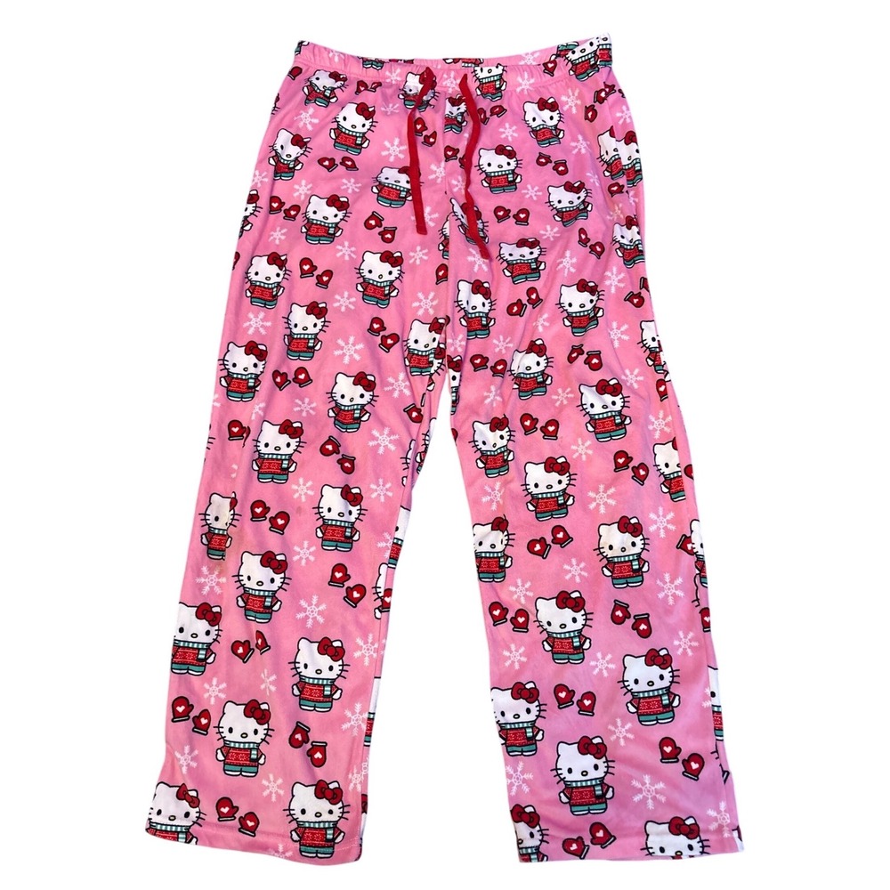 Hello‎ Kitty Sanrio Pink Holiday Fleece Pajama Lounge Pants Womens Size Large